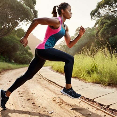 Home 19 **Image:** A dynamic action shot of a runner wearing Under Armour compression wear. The runner should appear energetic and powerful, with a focus on showcasing the garment's form-fitting design and how it supports movement. The background could be a vibrant outdoor setting during a run.