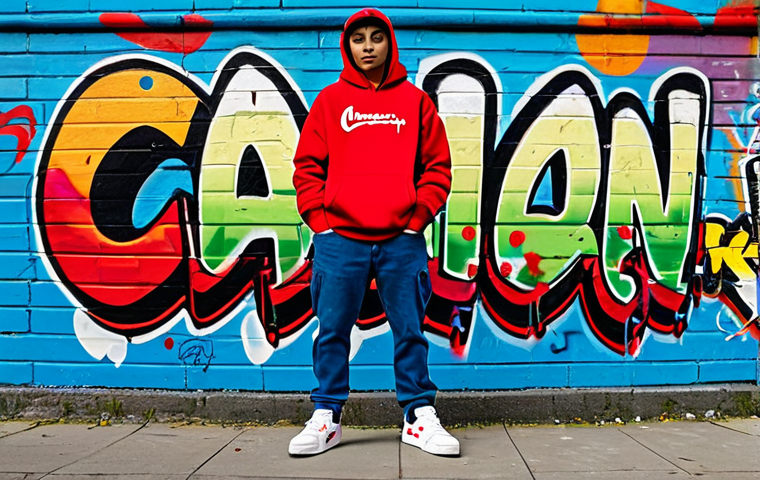 챔피언 후드티 신상 리뷰 - Casual Look**
A young person, fully clothed in a Champion hoodie (color: red), blue jeans, and snea...