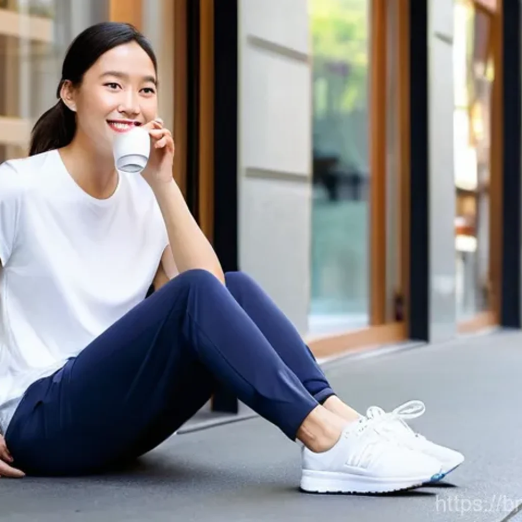 유니클로 운동복과 룰루레몬 요가복 리뷰 - **Uniqlo - Everyday Comfort and Versatility:**
    "A young woman in her mid-20s, with a friendly an...