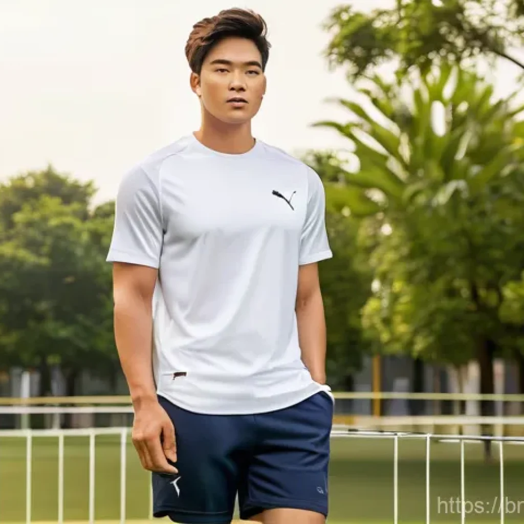 푸마와 나이키의 스포츠 쇼츠 비교 - **Prompt for Puma - Everyday Comfort and Classic Sportiness:**
"A young man in his early 20s, wi...